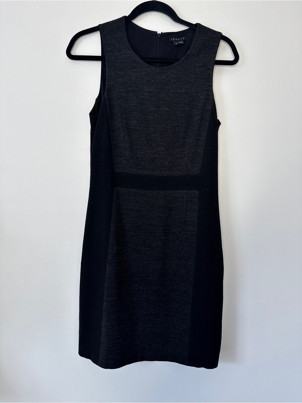 Theory Color Block Dress Black Charcoal Knee Length Career Wear Sleeveless Sz 8